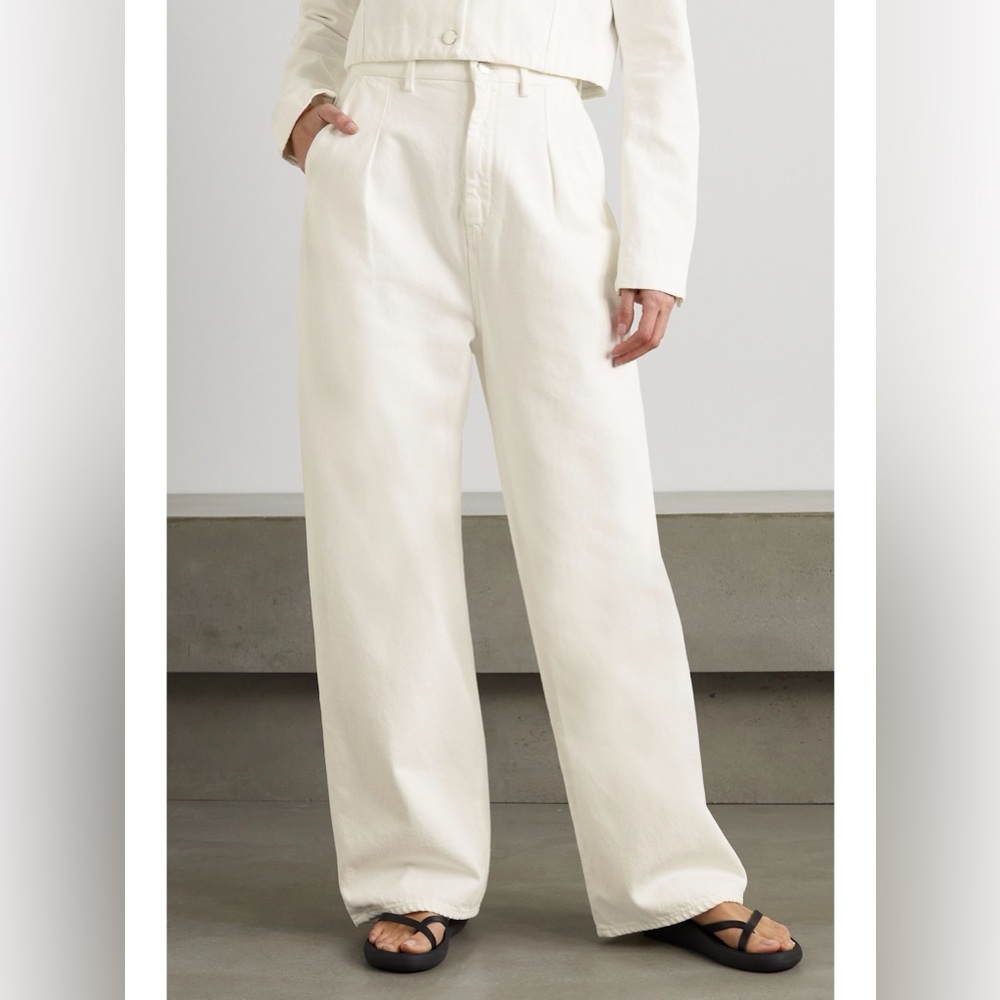 LOULOU STUDIO Attu High Rise Wide Leg Organic Jeans in Ivory White